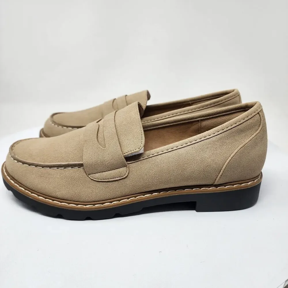 Taryn Rose Devanie Penny Loafer Women 10M Tan Sand Faux Suede/Nubuck TPR Outsole